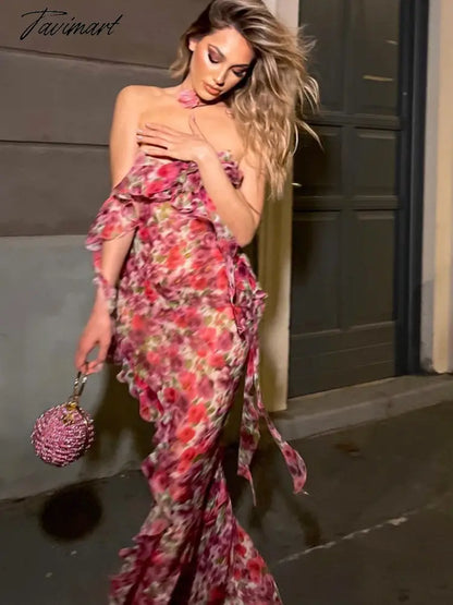 Night Dress Women Sexy Floral Sexy Dresses for Women Sling Fashion Flounces Sleeveless High Waist Luxury Woman Evening Dress