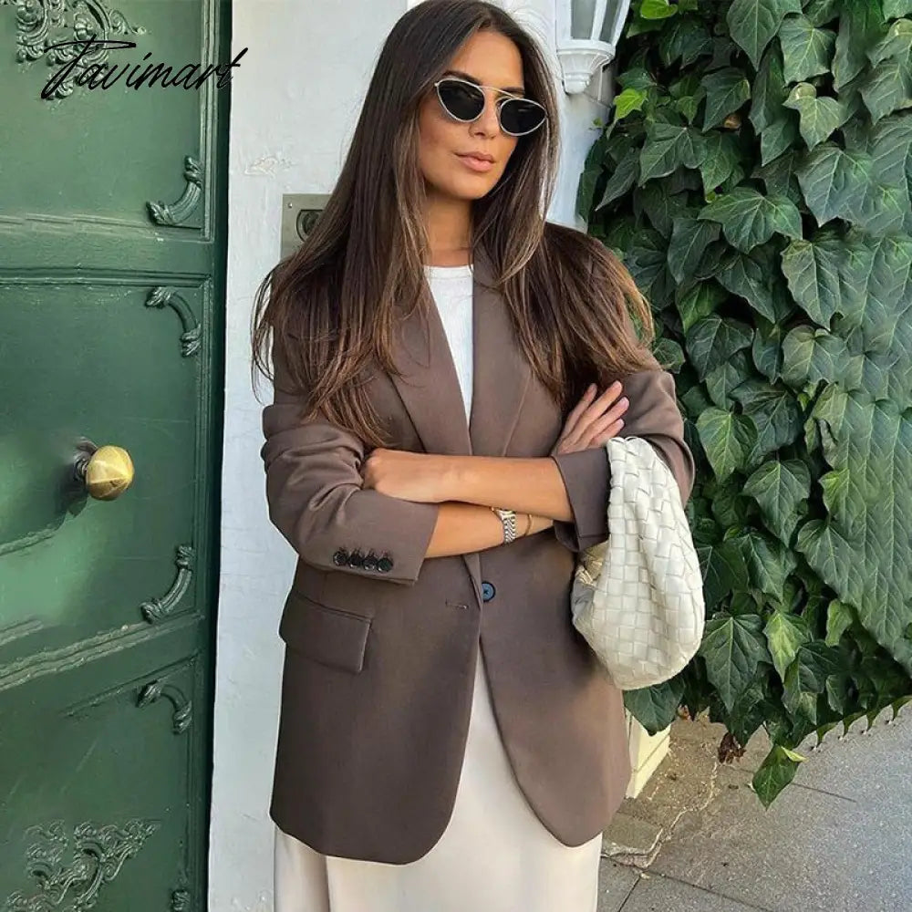 Notch Collar One Piece Of Buckle Blazer Neutral Minimalism Long Sleeve Top Vintage Office Ladies Winter Jacket Women Outerwear