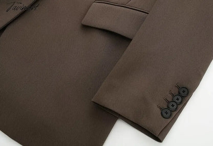 Notch Collar One Piece Of Buckle Blazer Neutral Minimalism Long Sleeve Top Vintage Office Ladies Winter Jacket Women Outerwear