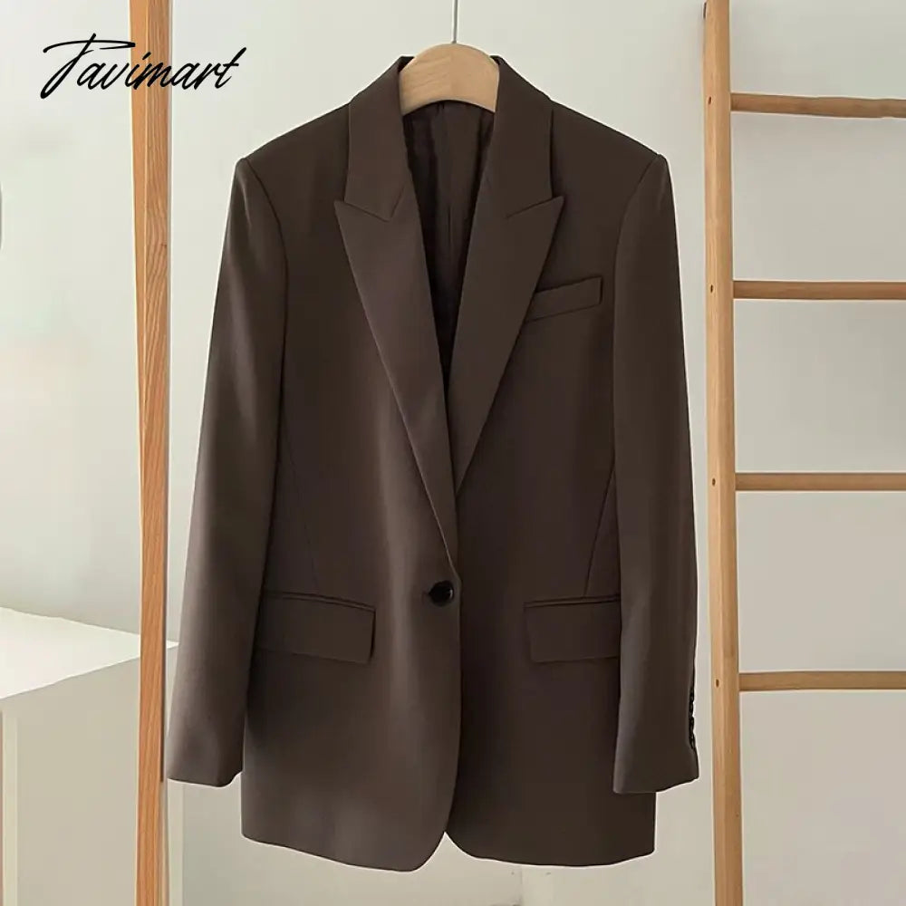 Notch Collar One Piece Of Buckle Blazer Neutral Minimalism Long Sleeve Top Vintage Office Ladies Winter Jacket Women Outerwear