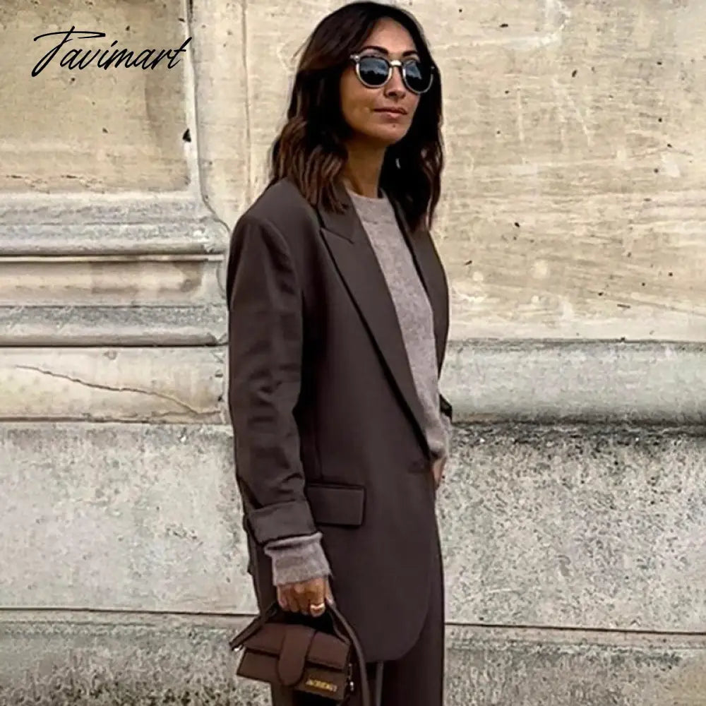 Notch Collar One Piece Of Buckle Blazer Neutral Minimalism Long Sleeve Top Vintage Office Ladies Winter Jacket Women Outerwear