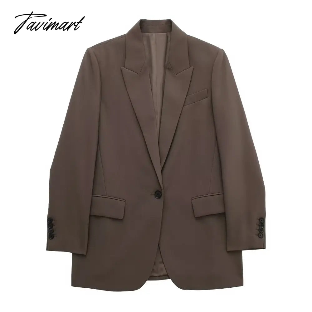 Notch Collar One Piece Of Buckle Blazer Neutral Minimalism Long Sleeve Top Vintage Office Ladies Winter Jacket Women Outerwear