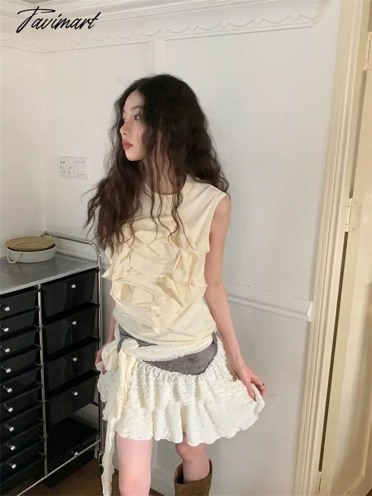 O Neck Spring Summer T-shirt Romance 3D Flower Sleeveless Vest Y2k Tops Harajuku Style Tank Top Fashion Ropa De Mujer