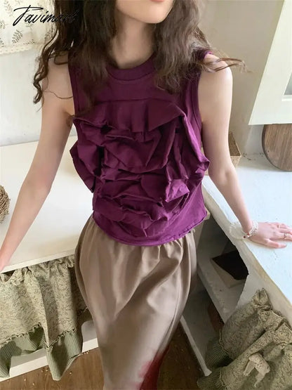 O Neck Spring Summer T-shirt Romance 3D Flower Sleeveless Vest Y2k Tops Harajuku Style Tank Top Fashion Ropa De Mujer