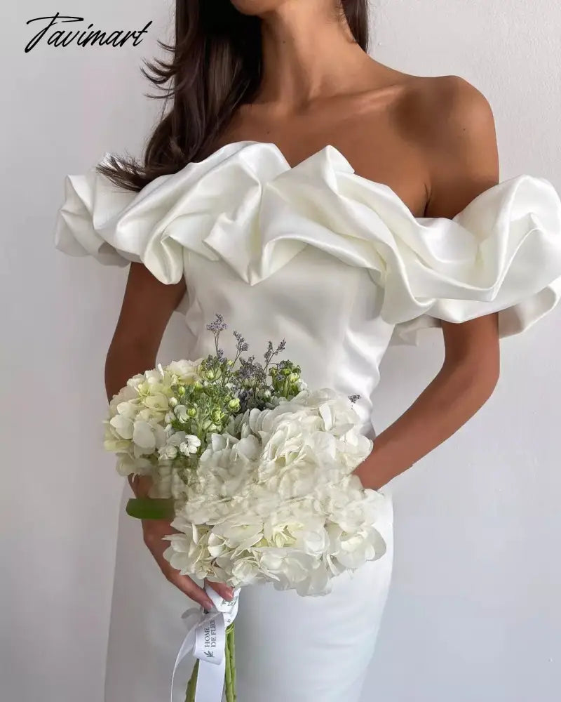 Off Shoulder Sheath Cocktail Dresses Ruffles Satin Mini Evening Gowns Above Knee Formal Party Gowns