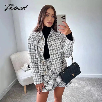 Office Ladies White Tweed Autumn Winter Jacket Women Long Sleeve Single Breasted Blazers Cropped Coat Femme Tops Outwear
