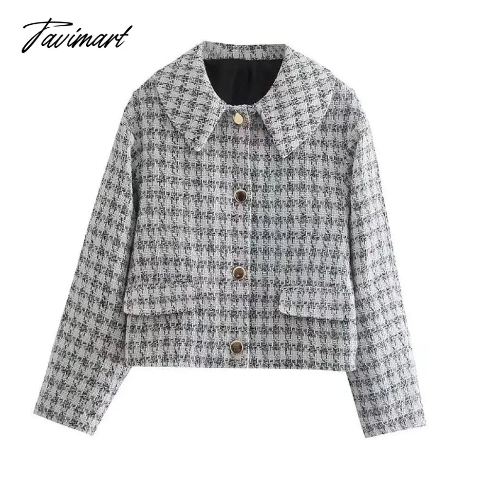 Office Ladies White Tweed Autumn Winter Jacket Women Long Sleeve Single Breasted Blazers Cropped Coat Femme Tops Outwear