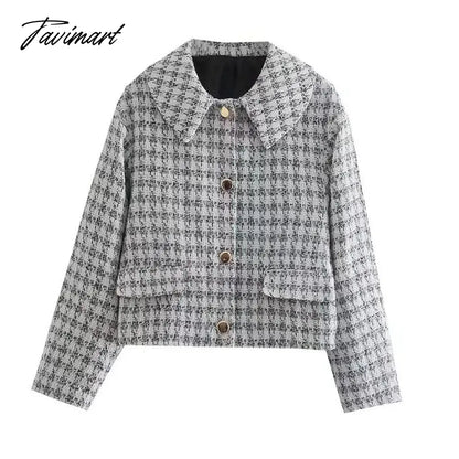 Office Ladies White Tweed Autumn Winter Jacket Women Long Sleeve Single Breasted Blazers Cropped Coat Femme Tops Outwear