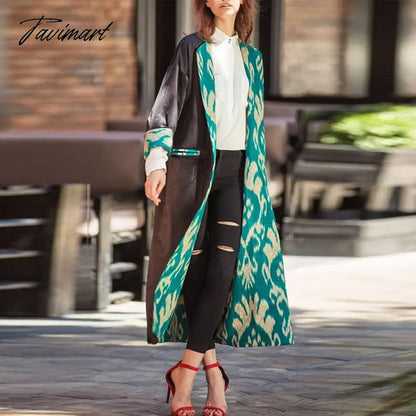 Office Lady Pocket Cardigan Loose Jacket Women Fashion Print Casual Lining Reversible Coat Vintage Elegant Long Draped Overcoats