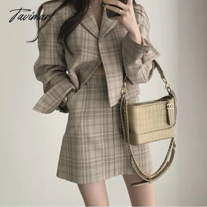 OL Office Women'S Suits Korean Chic Fashion Temperament Short Suit Jacket Skirt Two-Piece Suit Clothes For Fall Outwear