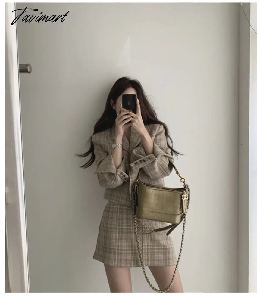 OL Office Women'S Suits Korean Chic Fashion Temperament Short Suit Jacket Skirt Two-Piece Suit Clothes For Fall Outwear