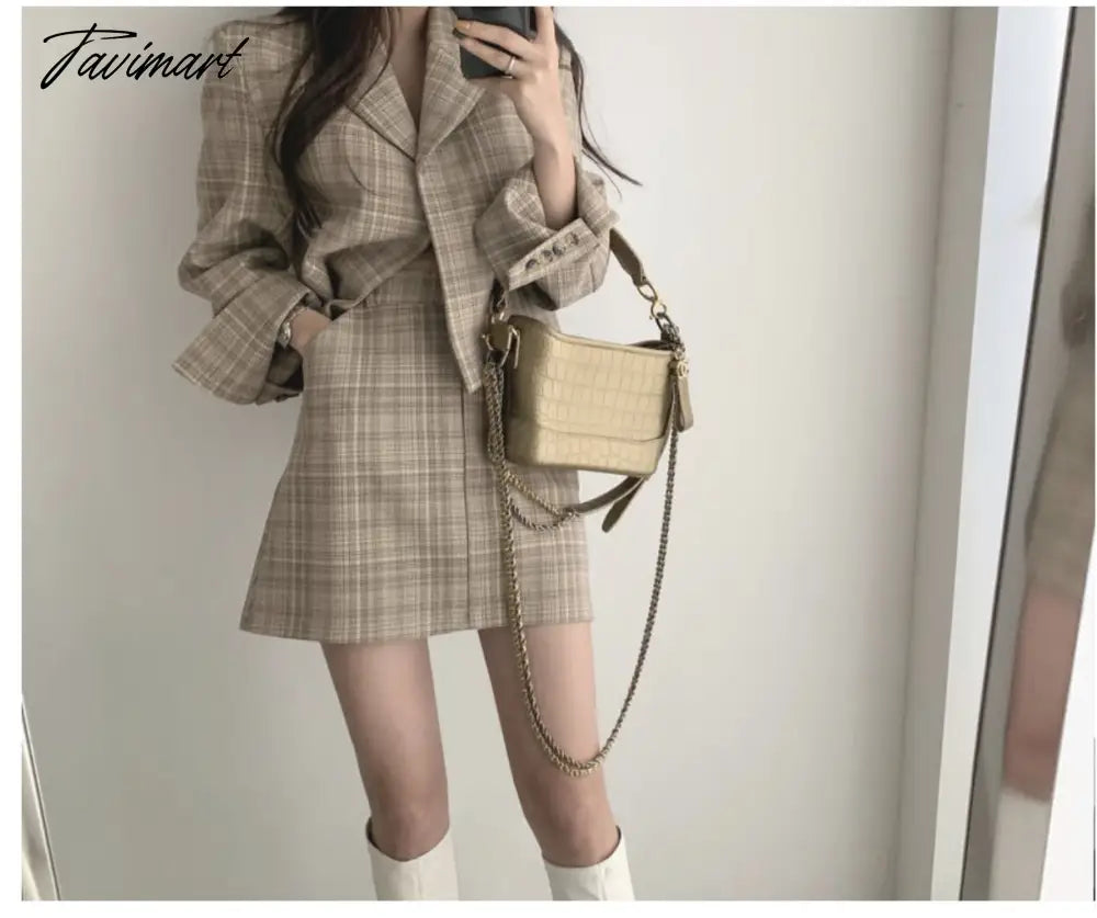 OL Office Women'S Suits Korean Chic Fashion Temperament Short Suit Jacket Skirt Two-Piece Suit Clothes For Fall Outwear