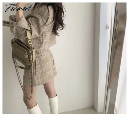 OL Office Women'S Suits Korean Chic Fashion Temperament Short Suit Jacket Skirt Two-Piece Suit Clothes For Fall Outwear