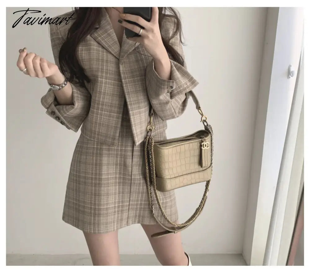OL Office Women'S Suits Korean Chic Fashion Temperament Short Suit Jacket Skirt Two-Piece Suit Clothes For Fall Outwear