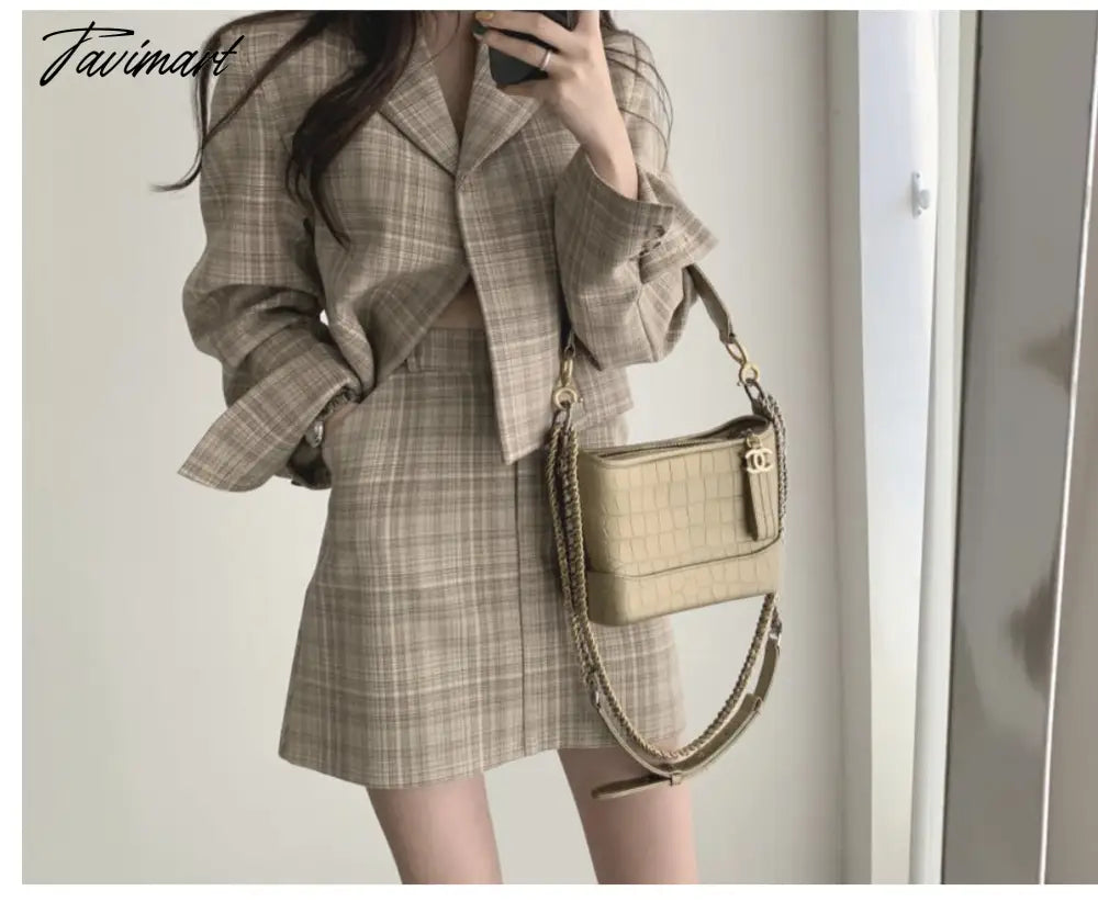 OL Office Women'S Suits Korean Chic Fashion Temperament Short Suit Jacket Skirt Two-Piece Suit Clothes For Fall Outwear