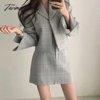 OL Office Women'S Suits Korean Chic Fashion Temperament Short Suit Jacket Skirt Two-Piece Suit Clothes For Fall Outwear