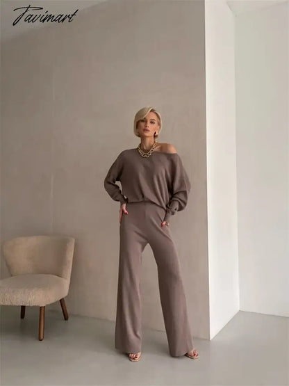 One Shoulder Sexy Knit Two Piece Set Casual 2 Piece Tracksuit Women Knitted Pants Suit Pants and Top Set Matching Sets For Women