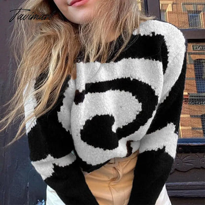 Paisley Pattern Women's Sweater O-neck Pullover Long Sleeve Knitted Female Sweaters Harajuku Autumn Winter Ladies Knitwears