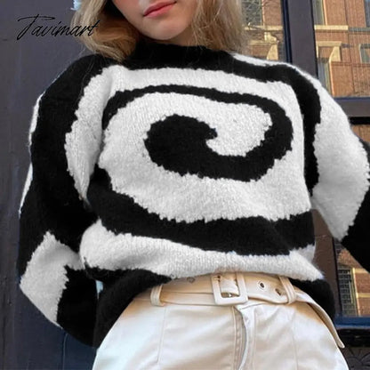 Paisley Pattern Women's Sweater O-neck Pullover Long Sleeve Knitted Female Sweaters Harajuku Autumn Winter Ladies Knitwears