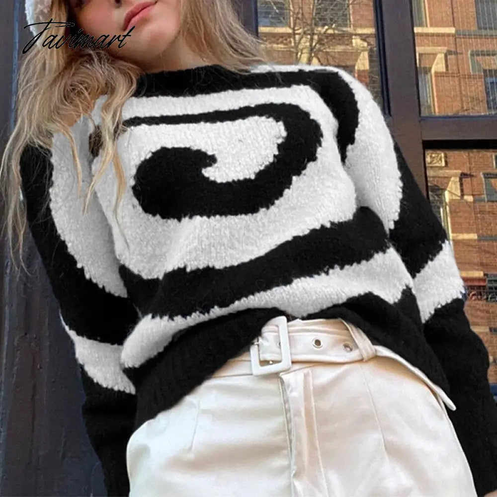 Paisley Pattern Women's Sweater O-neck Pullover Long Sleeve Knitted Female Sweaters Harajuku Autumn Winter Ladies Knitwears