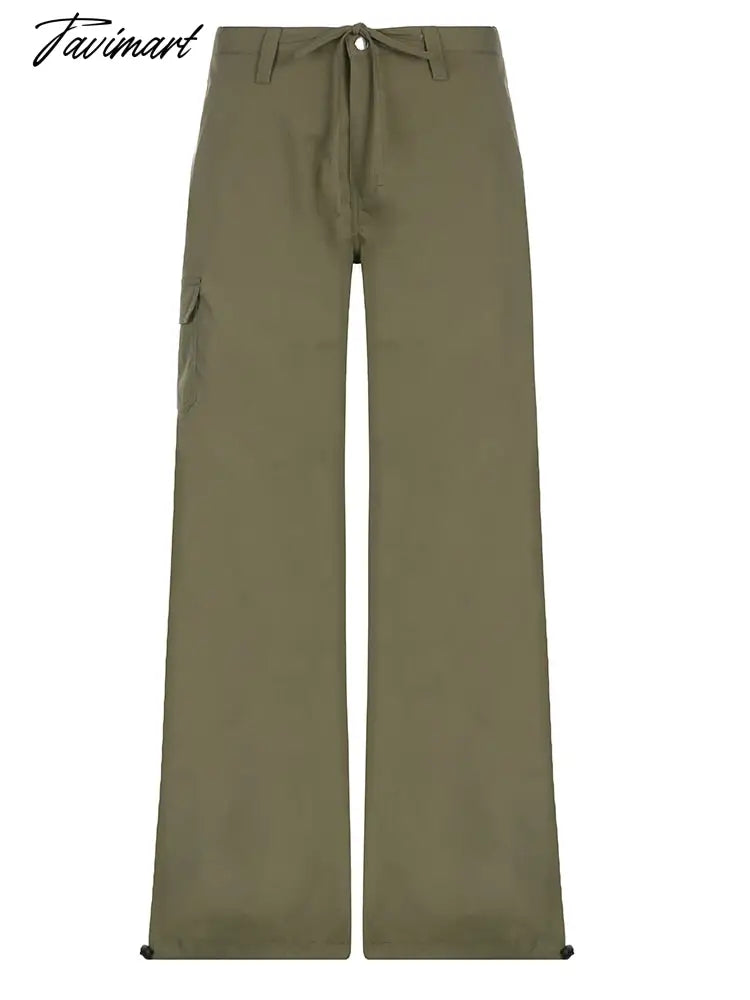 Pants women Green Vintage Baggy Jeans Women Pockets Wide Leg Cargo Pants Streetwear Casual Low Waist Denim Straight Trousers