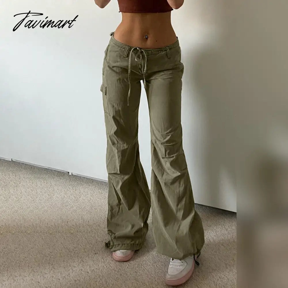 Pants women Green Vintage Baggy Jeans Women Pockets Wide Leg Cargo Pants Streetwear Casual Low Waist Denim Straight Trousers