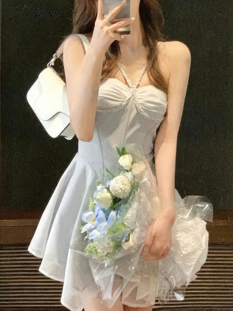 Party Dresses for Women Sleeveless Casual Korean Fashion Dress Patchwork Mini Spaghetti Strap New Spring Summer Dress