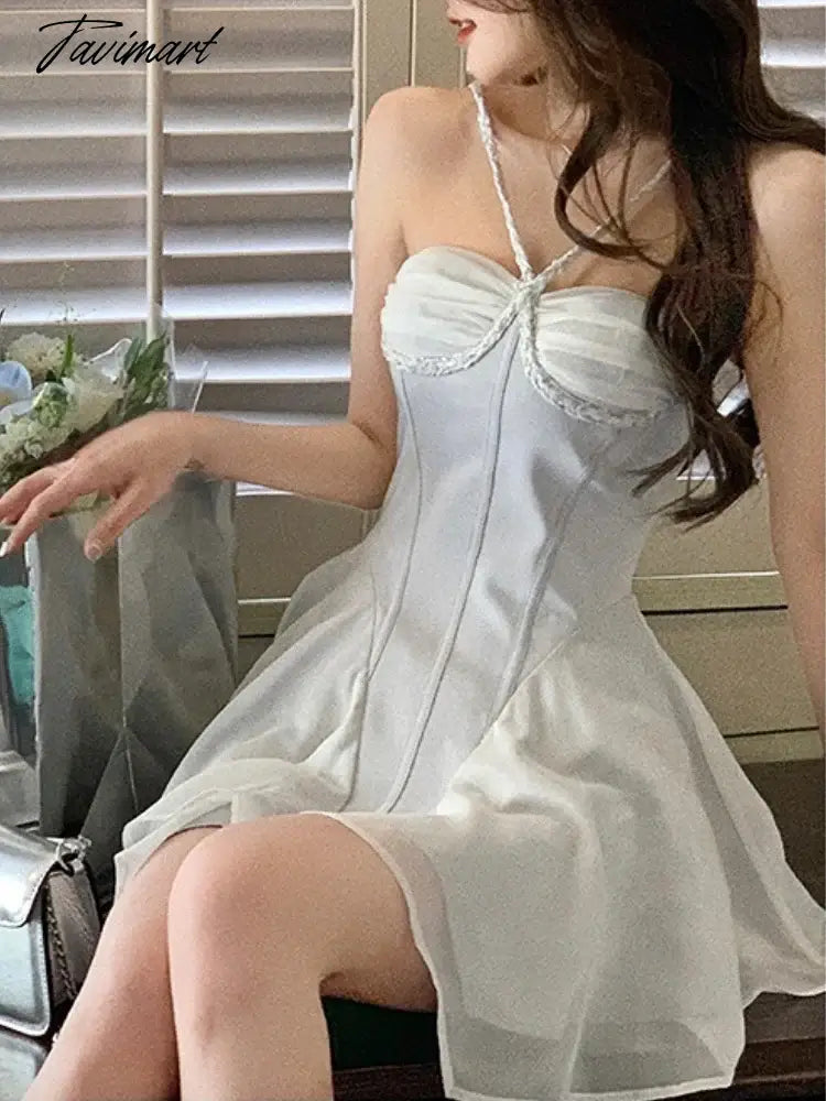 Party Dresses for Women Sleeveless Casual Korean Fashion Dress Patchwork Mini Spaghetti Strap New Spring Summer Dress