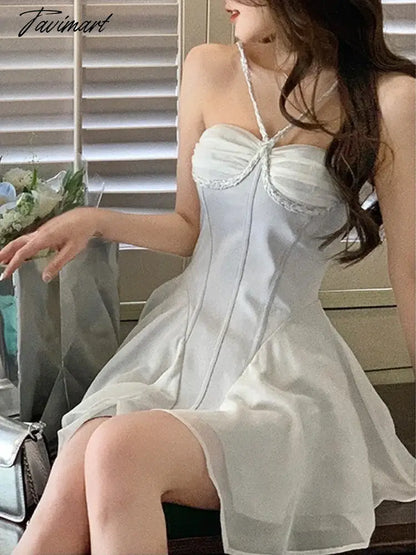 Party Dresses for Women Sleeveless Casual Korean Fashion Dress Patchwork Mini Spaghetti Strap New Spring Summer Dress