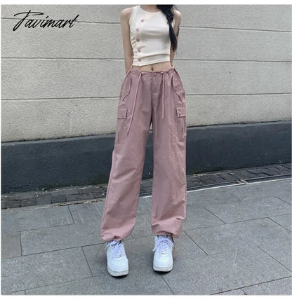 Pink Baggy Cargo Pants Y2K Low Rise with Big Pocket Relaxed Fit Combat Pants Women