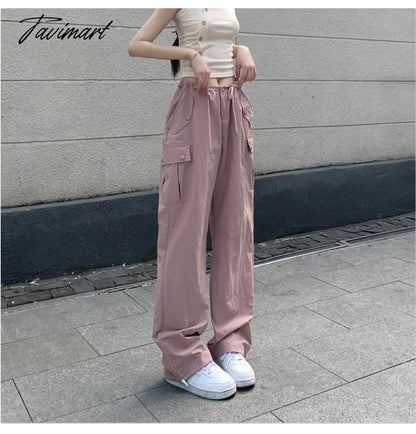 Pink Baggy Cargo Pants Y2K Low Rise with Big Pocket Relaxed Fit Combat Pants Women