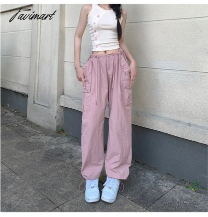 Pink Baggy Cargo Pants Y2K Low Rise with Big Pocket Relaxed Fit Combat Pants Women