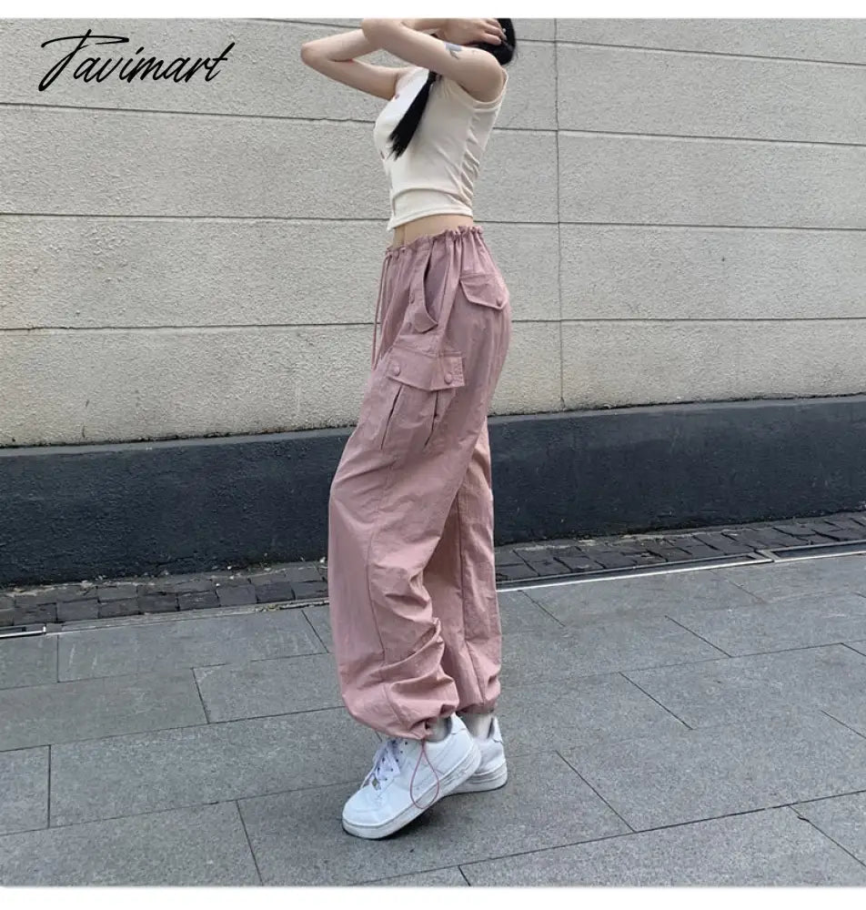 Pink Baggy Cargo Pants Y2K Low Rise with Big Pocket Relaxed Fit Combat Pants Women