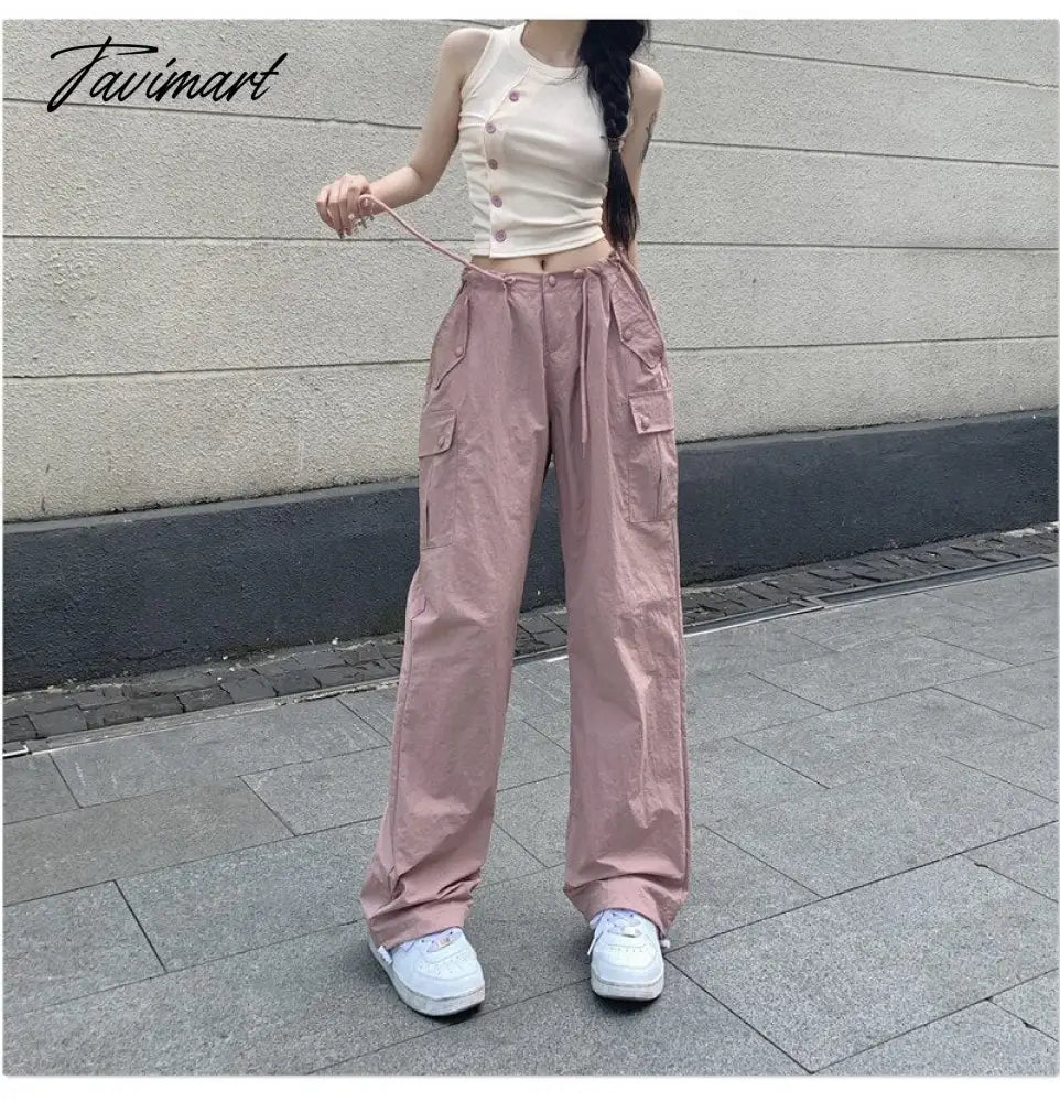 Pink Baggy Cargo Pants Y2K Low Rise with Big Pocket Relaxed Fit Combat Pants Women
