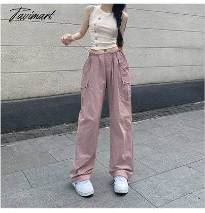 Pink Baggy Cargo Pants Y2K Low Rise with Big Pocket Relaxed Fit Combat Pants Women