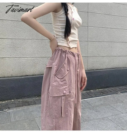 Pink Baggy Cargo Pants Y2K Low Rise with Big Pocket Relaxed Fit Combat Pants Women