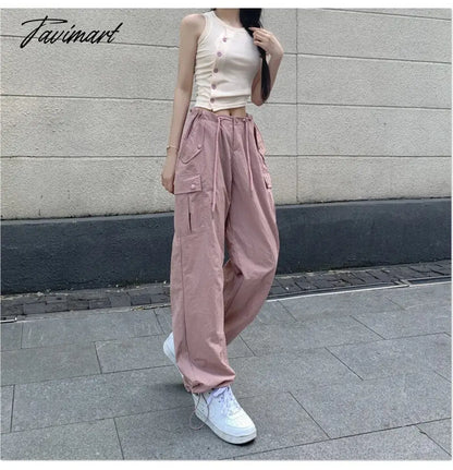 Pink Baggy Cargo Pants Y2K Low Rise with Big Pocket Relaxed Fit Combat Pants Women
