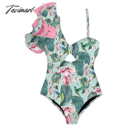 Pink Fashion Print Ruffle One-Piece Swimsuit Set Women's Summer Swiming Suit Luxury Shorts Bourkini Separate Bandeau