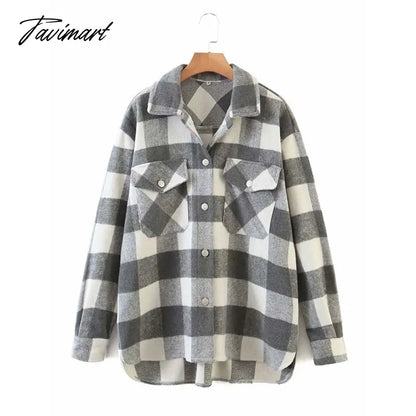 Plaid Jacket Women Coat New Spring Autumn Vintage Stylish Pockets Oversized Jacket Coat Casual Warm Chic Tops Outwears