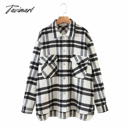 Plaid Jacket Women Coat New Spring Autumn Vintage Stylish Pockets Oversized Jacket Coat Casual Warm Chic Tops Outwears