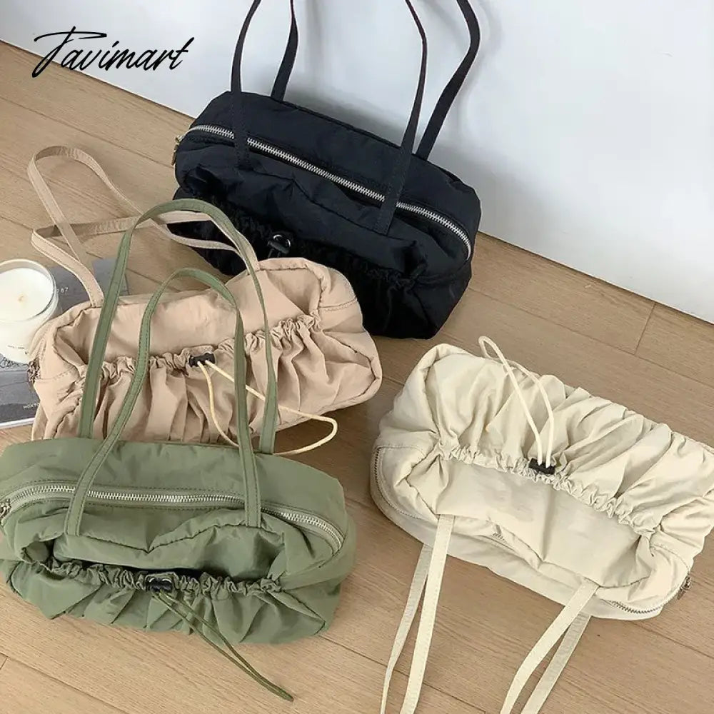 Pleated High-end Superlatives Square Underarm Bags for Women Designer Nylon Ruched String Casual Unique Versatile Hand Bags