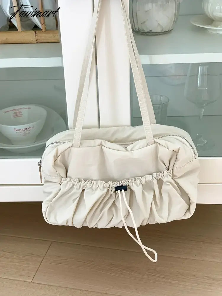 Pleated High-end Superlatives Square Underarm Bags for Women Designer Nylon Ruched String Casual Unique Versatile Hand Bags