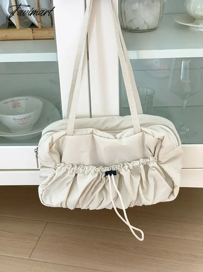 Pleated High-end Superlatives Square Underarm Bags for Women Designer Nylon Ruched String Casual Unique Versatile Hand Bags