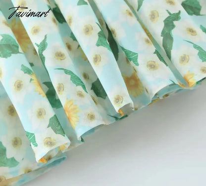 Print Square Collar Chiffon Mini Dress Women French Style Indie Folk Green Floral Dress