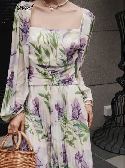 Printed Floral Dress Women New Summer Ladies Elegant Square Collar Slim Clothes Spring Female A-line Midi Dresses Vestidos