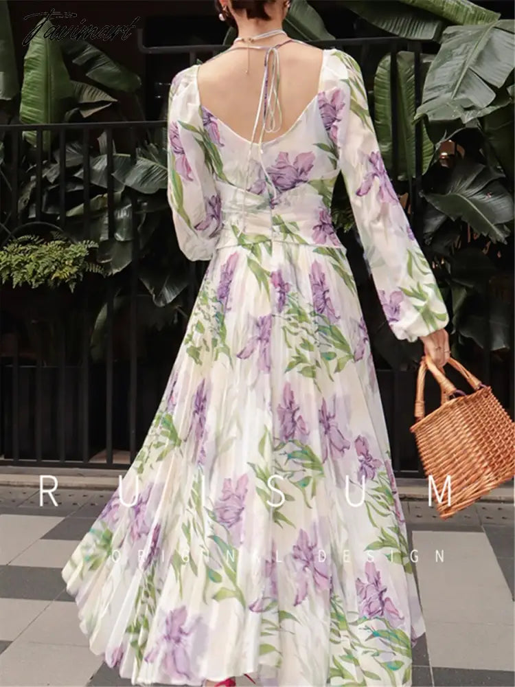 Printed Floral Dress Women New Summer Ladies Elegant Square Collar Slim Clothes Spring Female A-line Midi Dresses Vestidos