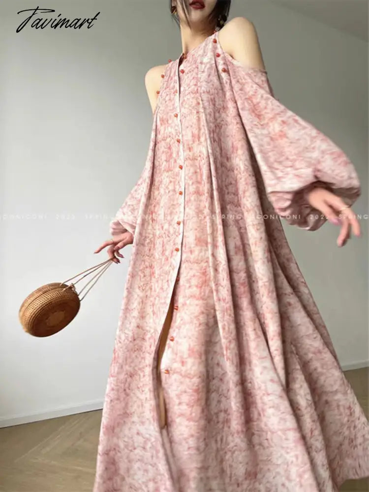 Printed Long Dress Women Summer Elegant Fashion Spring Lace-up Single-breasted A-line Casual Dresses Female Beach Loose Clothing