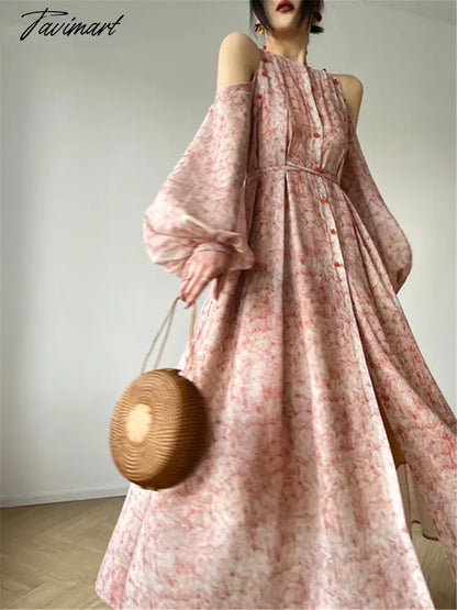 Printed Long Dress Women Summer Elegant Fashion Spring Lace-up Single-breasted A-line Casual Dresses Female Beach Loose Clothing