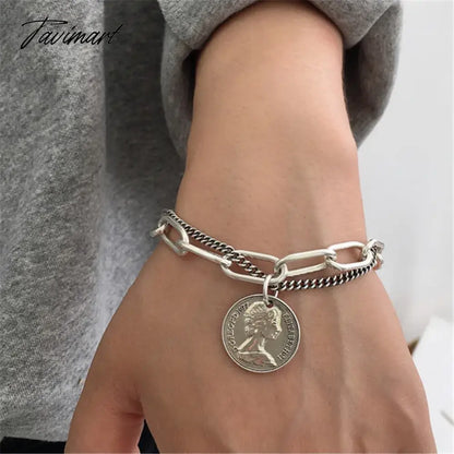 Punk Hip Hop Tag Coin Bracelet Bohemian Retro Thai Original Exquisite Unique Lucky Pendant Bracelet Ror Women Jewelry