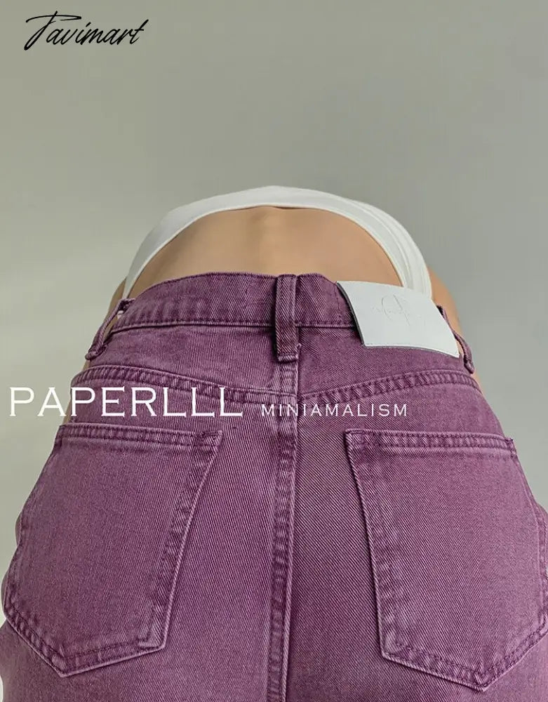 Purple Summer Woman's Jeans High Waist Denim Trouser Baggy Design Ladies Streetwear Vintage Wide Leg Straight Loose Jean Pants